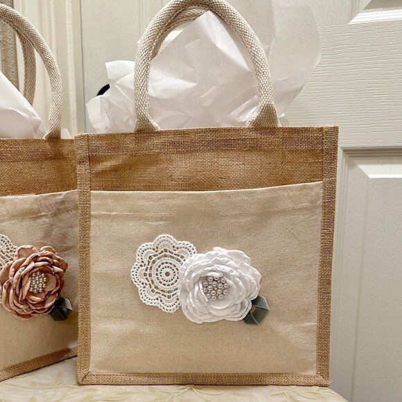 BUNDLE (2) Burlap Bags With A Satin Rose, Barn Wedding Flower Girl Wedding (NEW) - Picture 2 of 13